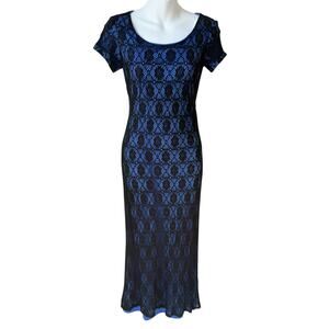 Vtg Womens Whimsigoth Midi Dress Women 4 Black‎ Lace Blue Edgy Bodycon Y2K READ